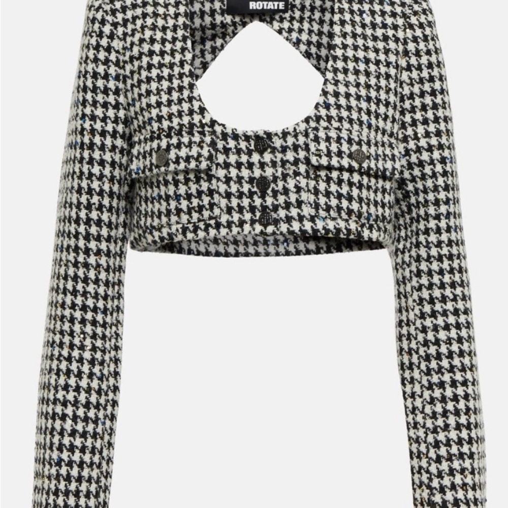 ROTATE Houndstooth Black and White sequin cropped jacket - Picture 2 of 7